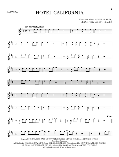 Hotel California - Eagles (Alto Sax Solo)