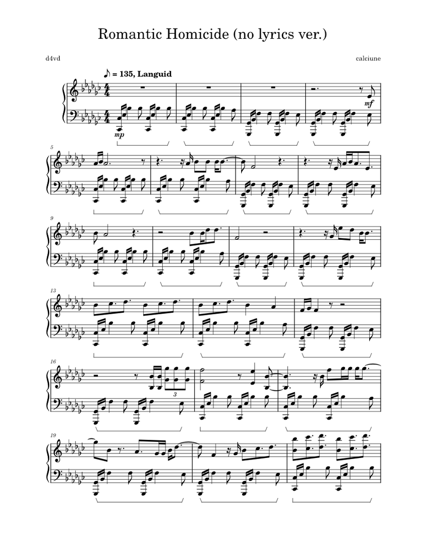 Romantic Homicide d4vd Sheet music for Piano (Solo)