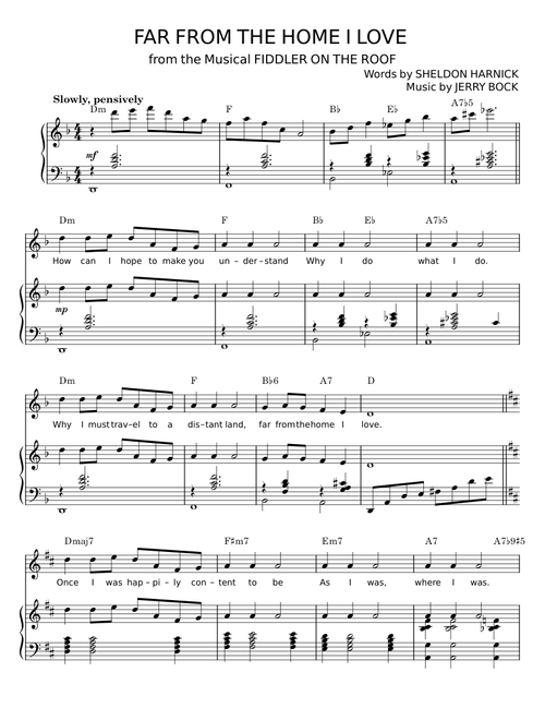 Far from the home i love - Sheldon Harnick And Jerry Bock