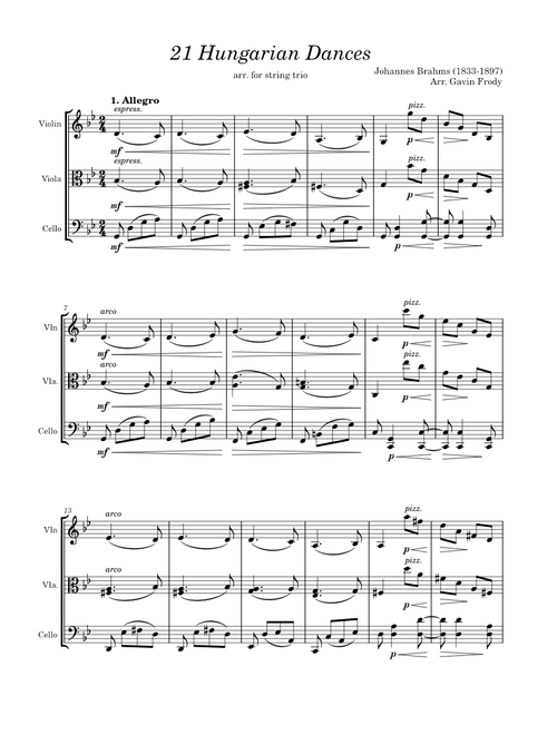 21 Hungarian Dances, WoO 1 – Johannes Brahms (Arr. for String Trio)