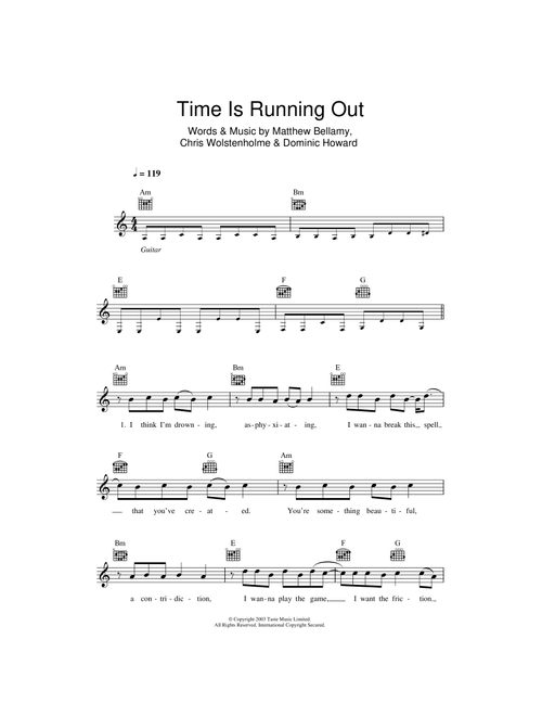 Time Is Running Out - Muse (Lead Sheet - Fake Book)