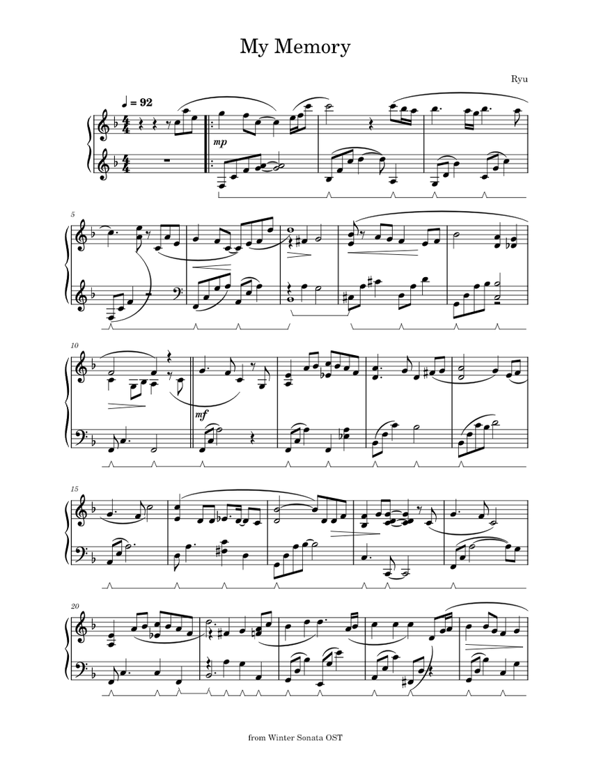 My Memory by Ryu from Winter Sonata Sheet music for Piano (Solo