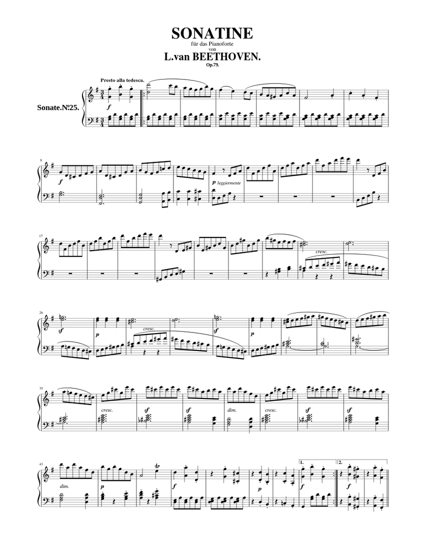 Piano Sonata No.25, Op.79 – Ludwig van Beethoven Sheet music for Piano  (Solo) | Musescore.com