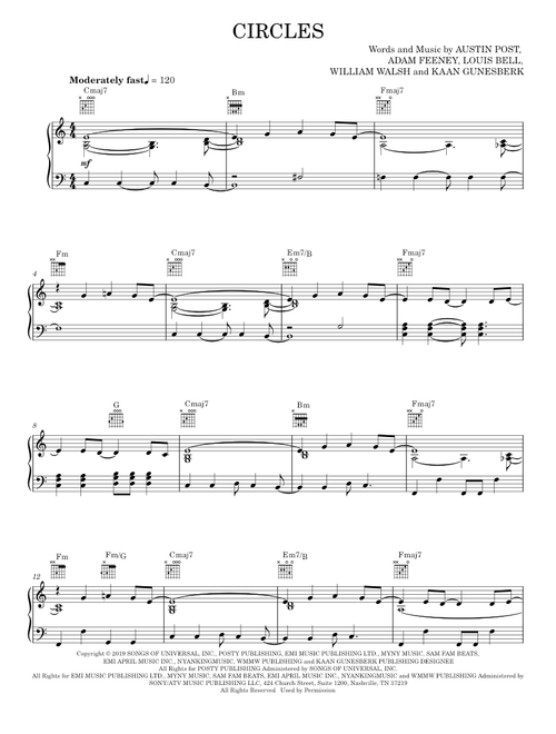 Circles - Post Malone (Piano-Vocal-Guitar)