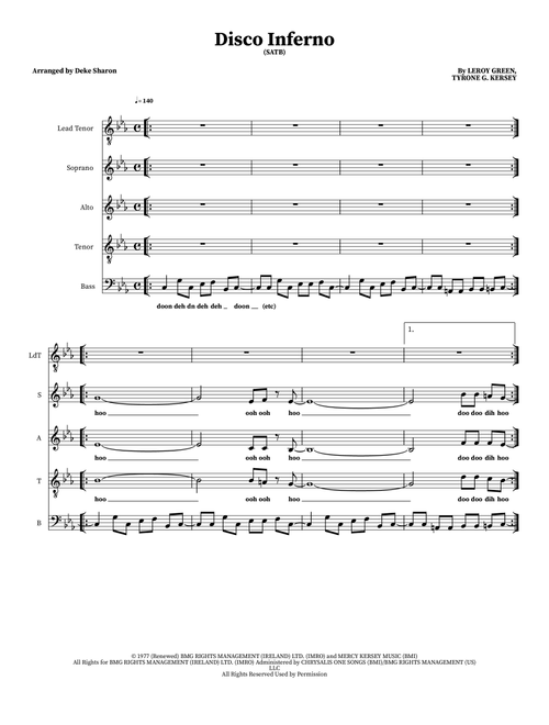 Disco Inferno (Arr. Deke Sharon) - Tyrone G. Kersey, Leroy Green (Choral, SATB)
