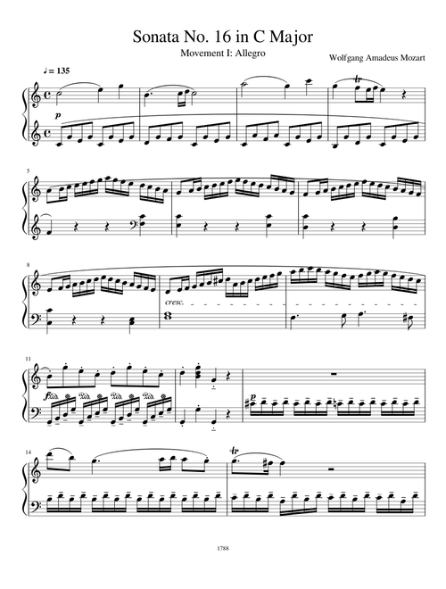 Mozart: Sonata No. 16 in C Major, Mvt I "Allegro" (1788)