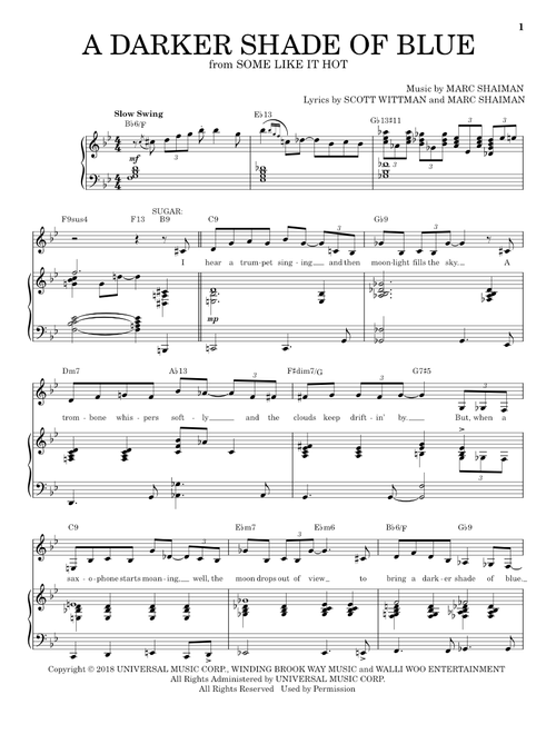 A Darker Shade Of Blue (from Some Like It Hot) - Marc Shaiman, Scott Wittman (Piano-Vocal-Guitar)
