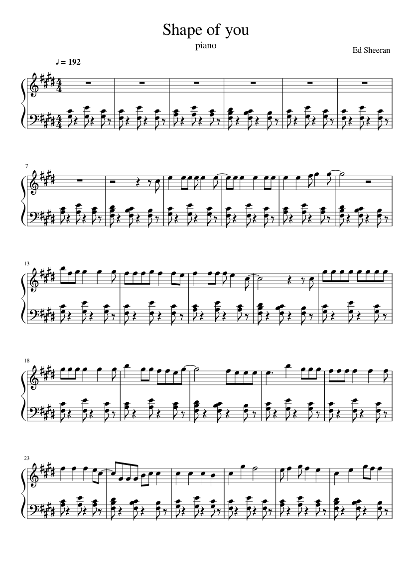 definido Confirmación inicial Shape of you Sheet music for Piano (Solo) | Musescore.com