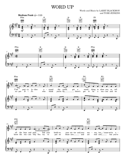 Word up - Cameo (Piano-Vocal-Guitar)