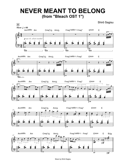 Never meant to belong (from Bleach OST 1) - Shirō Sagisu (Piano)
