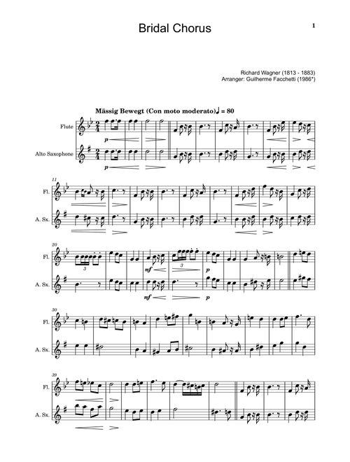 Bridal Chorus. R. Wagner Flute and A. Sax. (Arr. Guilherme Facchetti) - Richard Wagner (Instrumental Duet)