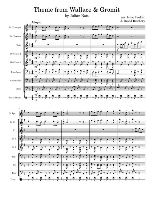 Wallace and Gromit Theme – Julian Nott Theme from Wallace & Gromit -- for Clarinet, Trumpet, Flute, Cello, Bass