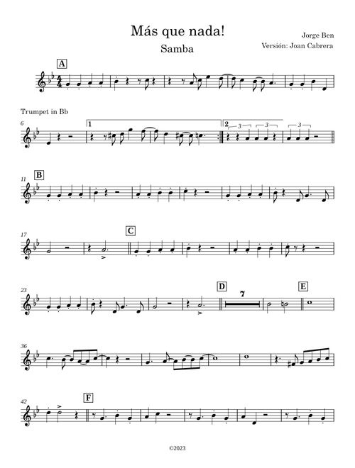 Mas que nada – Jorge Ben Jor Jorge Ben Jor Mas que nada - Trumpet in Bb
