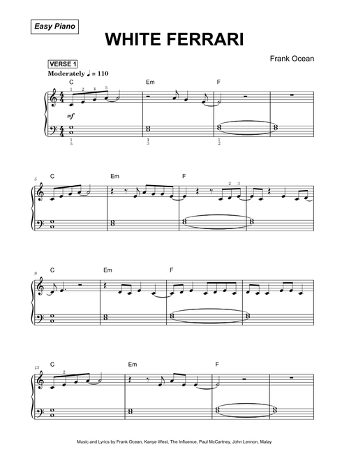 White ferrari - Frank Ocean (Easy Piano)