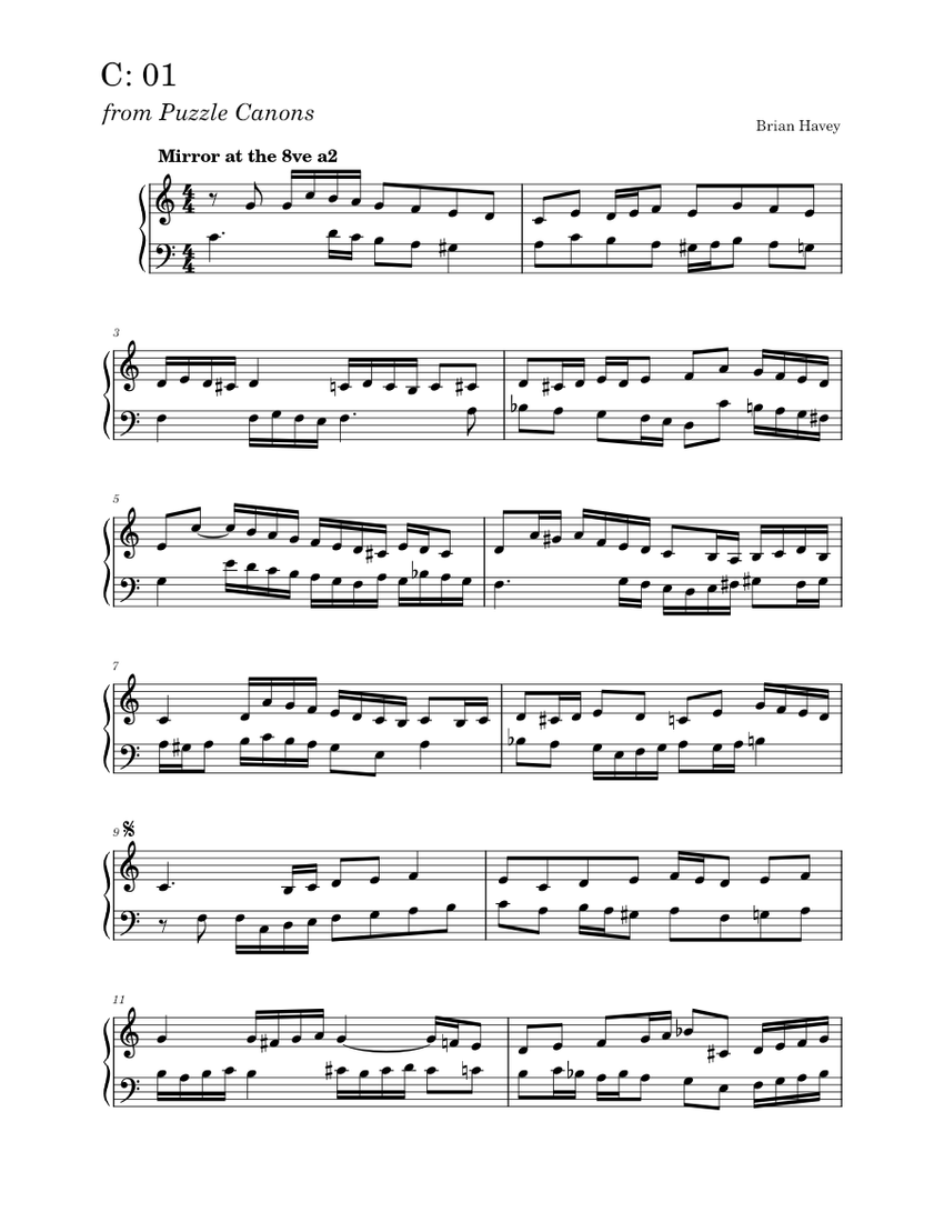 C 01, Puzzle Canons Brian Havey Sheet music for Piano (Solo