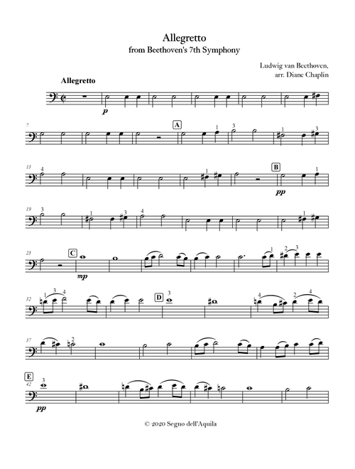 Allegretto from 7th Symphony for cello and piano (Arr. Diane Chaplin) - Ludwig van Beethoven (Cello Solo)