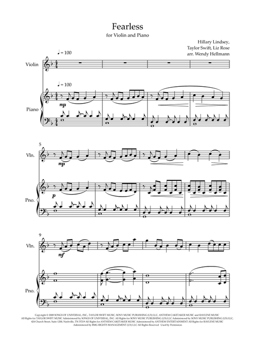 Fearless (Arr. Wendy Hellmann) - Taylor Swift (Violin and Piano)