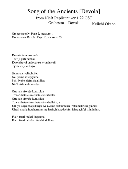 Song of the Ancients Devola