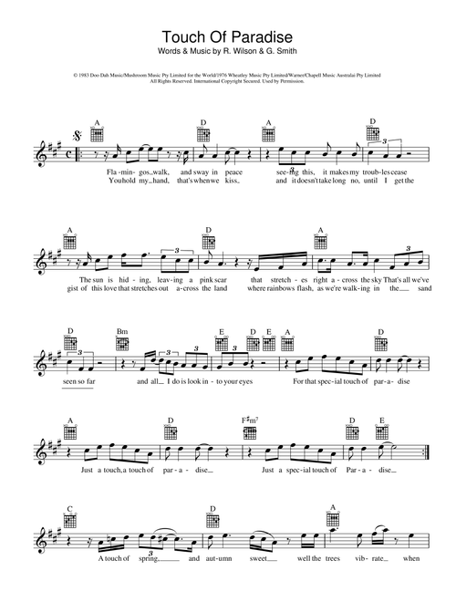 Touch Of Paradise - John Farnham (Lead Sheet - Fake Book)