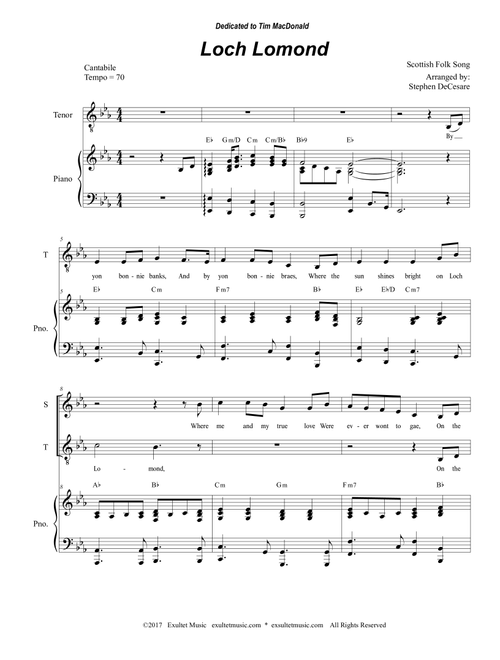 Loch Lomond (Duet for Soprano and Tenor solo) (Arr. Stephen DeCesare) (Voice Duet and Piano)