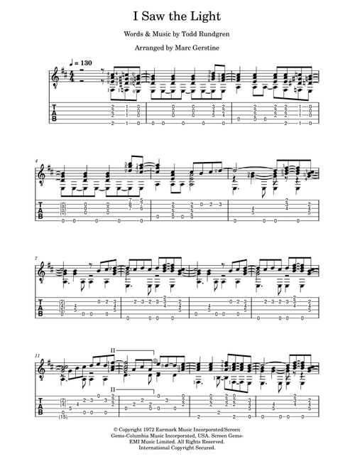 I Saw The Light (Arr. Marc E Gerstine) - Hal Ketchum (Solo Guitar)