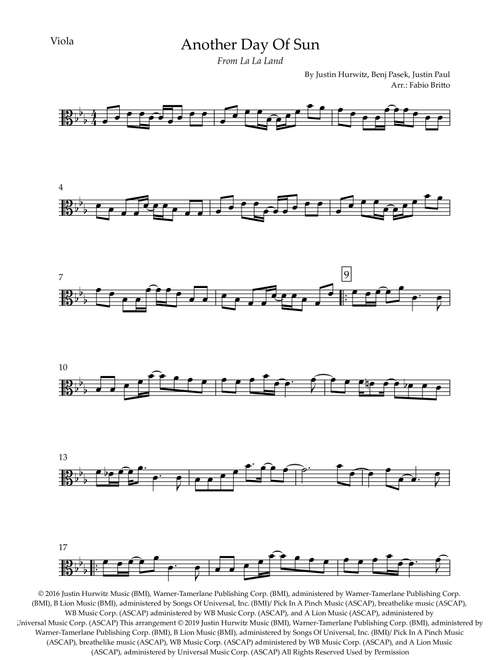 Another Day Of Sun (Arr. Fabio Britto) - Justin Hurwitz, Benj Pasek, Justin Paul (Viola Solo)