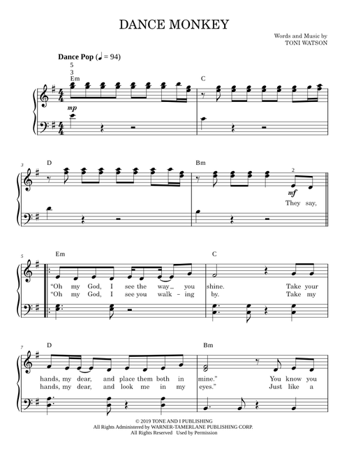 Dance monkey - Tones And I (Easy Piano)