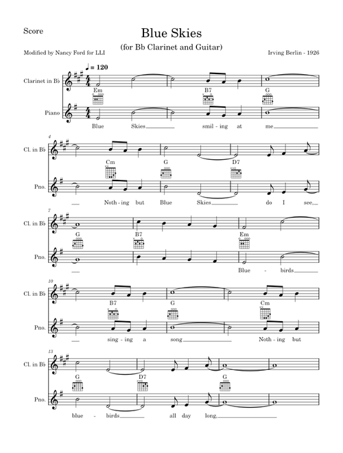 Blue Skies – Irving Berlin (for Bb Clarinet and Guitar)