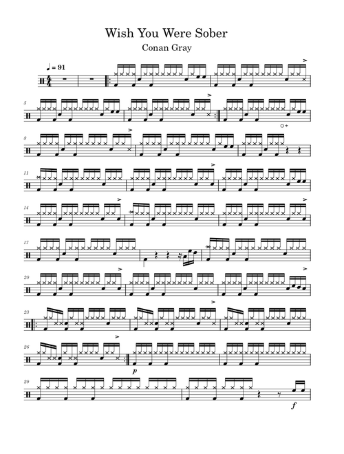 Wish You Were Sober – Conan Gray / Drum Sheet Music