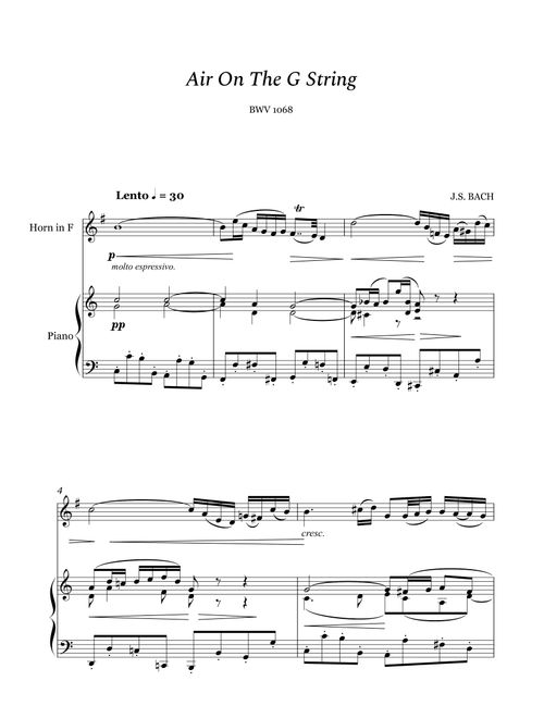 Bach - Air on The G String for Horn in F and Piano (Arr. Cássio Silva Chaves) - Johann Sebastian Bach (Small Ensemble)