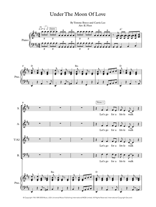 Under The Moon Of Love (Arr. B. Fleet) - Curtis Lee (Choral, SATB)