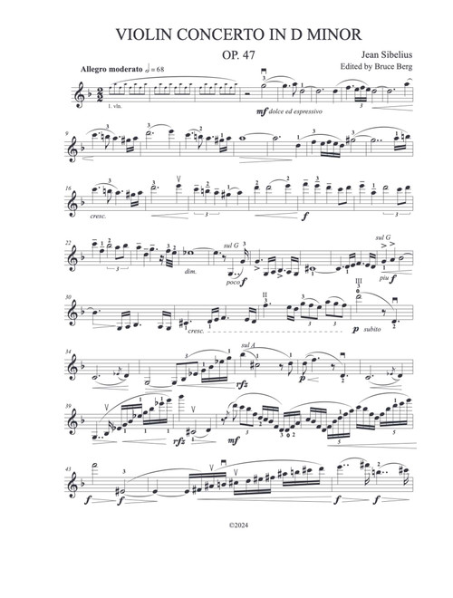 Sibelius Violin Concerto Violin and Piano reduction (Arr. Bruce Berg) - Jean Sibelius (Violin and Piano)