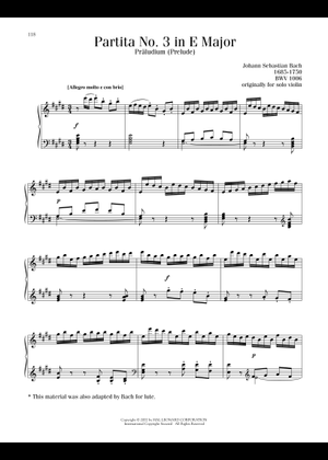Solo Violin Partita No. 3 in E Major - J. S. Bach, BWV 1006 Sheet Music ...