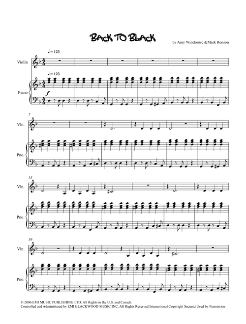 Back To Black (Arr. Grant Golding) - Amy Winehouse (Violin and Piano)