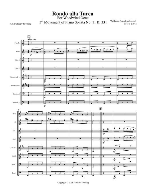 Ronda alla Turca (Arr. Matthew Sperling) - Wolfgang Amadeus Mozart (Woodwind Ensemble)