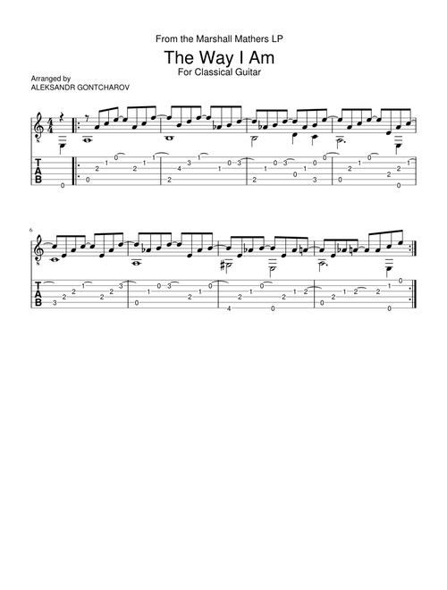 Eminem - The way I am (Classical Guitar Arrangement) TAB