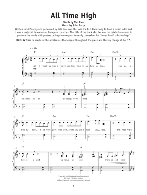 All Time High - Rita Coolidge (Really Easy Piano)