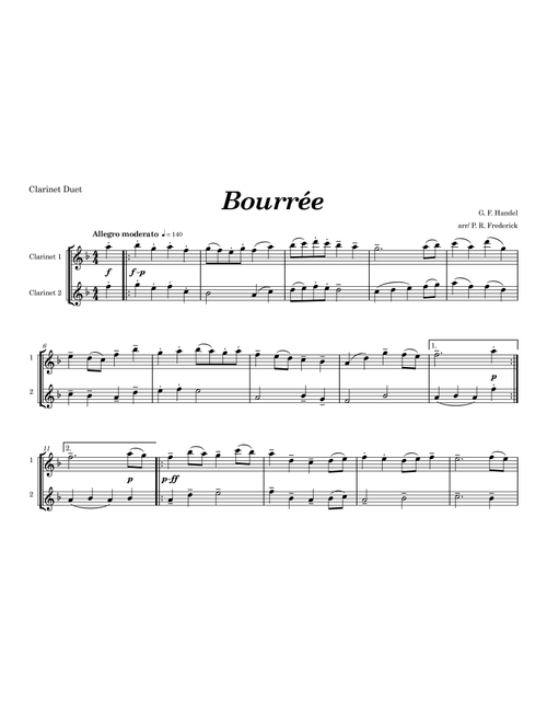 Bourée (Arr. P. R. Frederick) - G F Handel (Clarinet Duet)