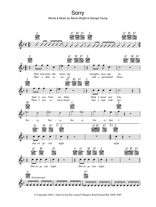 Sorry - The Easybeats (Lead Sheet - Fake Book)