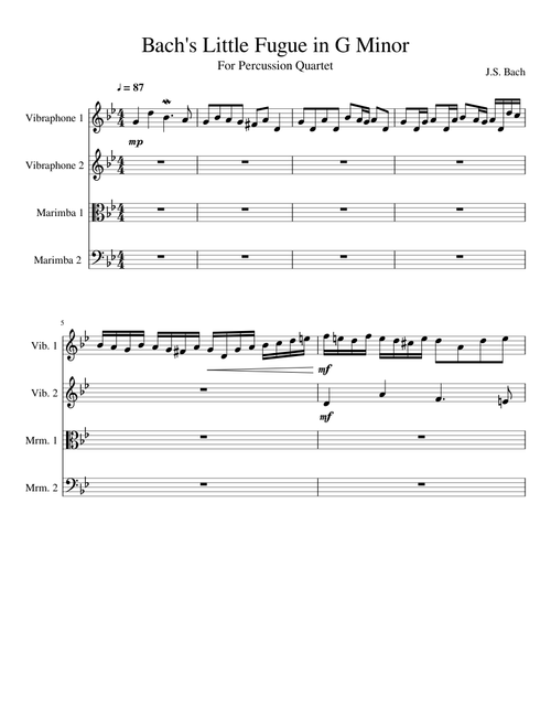 Bach s Little Fugue in G Minor For Percussion Quartet