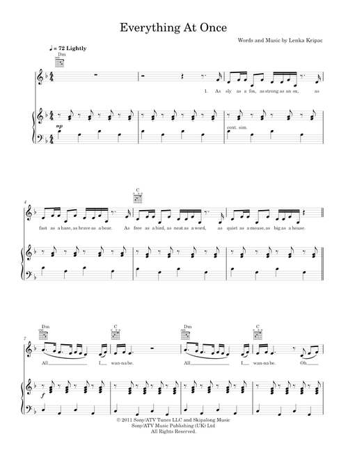 Everything At Once - Lenka (Piano-Voice-Guitar)