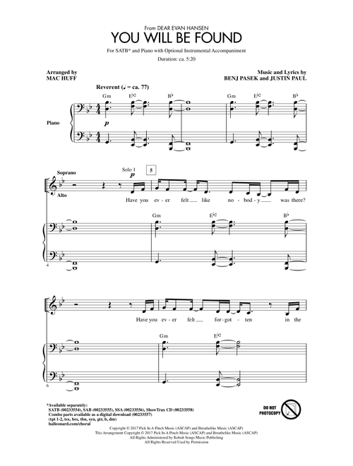 You Will Be Found (from Dear Evan Hansen) (arr. Mac Huff) - Pasek & Paul (Choral, SATB)