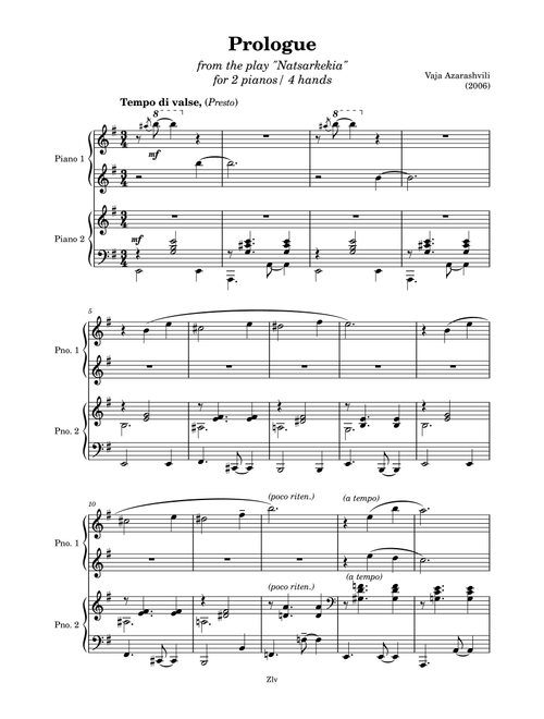 Prologue, for 4 Hands, from the play "Natsarkekia" (Arr. Zellev) - Vaja Azarashvili (Piano Duet)