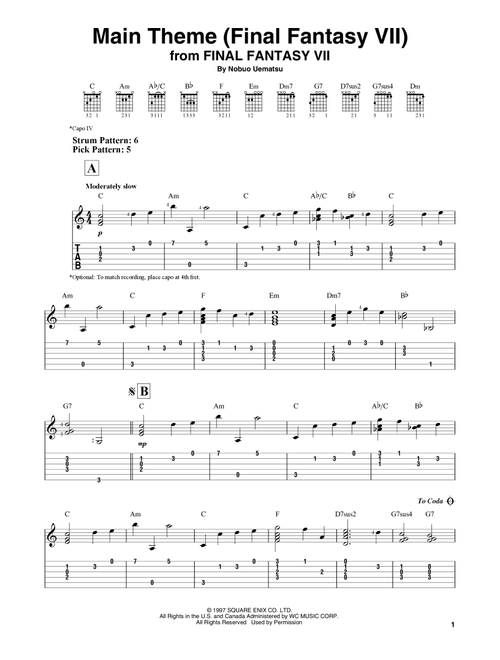 Main Theme (Final Fantasy VII) - Nobuo Uematsu (Easy Guitar with TAB)