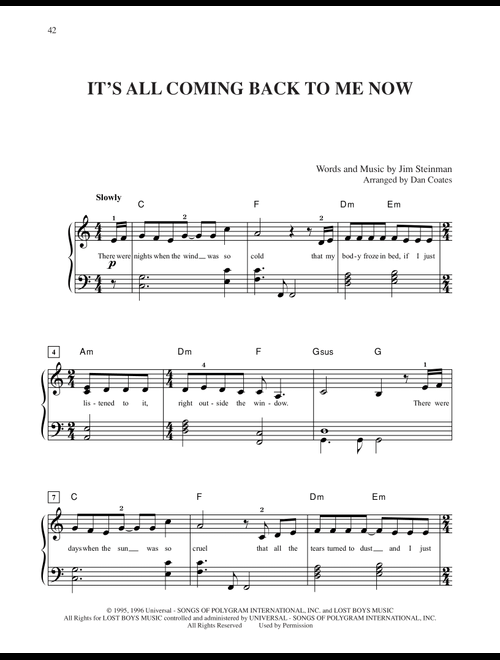 It's All Coming Back To Me Now - Celine Dion (Easy Piano)