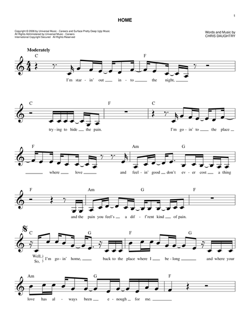 Home - Daughtry (Easy Lead Sheet - Fake Book)