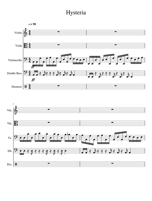 Hysteria string quartet + drumset