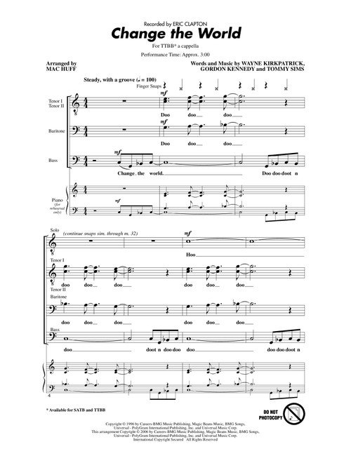 Change The World (arr. Mac Huff) - Eric Clapton (Choral, TTBB)