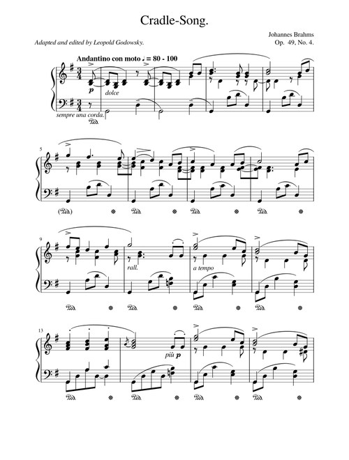 Cradle-Song.  Wiegenlied  Op. 49, No. 4 - Johannes Brahms:Leopold Godowsky