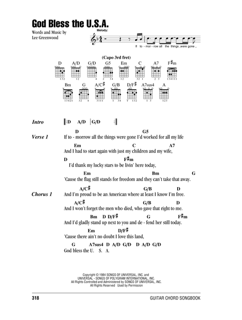 God Bless The U.S.A. - Lee Greenwood (Guitar Chords-Lyrics)